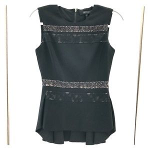 BCBG MAXAZRIA zip back peplum Blouse w Lace